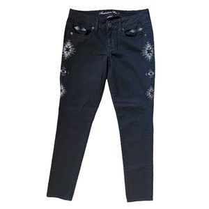 American Eagle Jeans Women’s Size 4 Black Skinny Embroidered Aztec Threads Pants